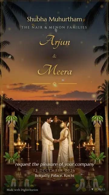 South Indian – Kerala Royal Nalukettu wedding invite design